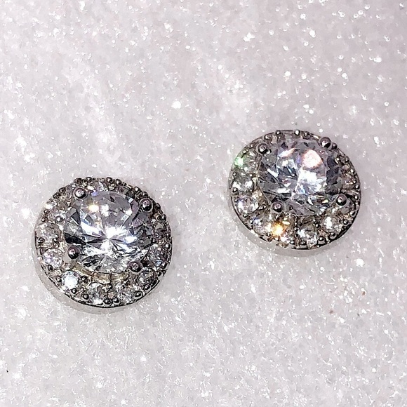 Sterling Silver & Cz Round Halo Stud Earrings .5” - Picture 1 of 5